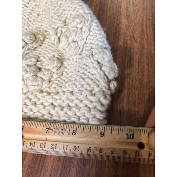 Icing Hat Women Cream 9" Knit Beanie Pom Heart Cable Winter Snow Ski 80s Retro - Picture 7 of 10
